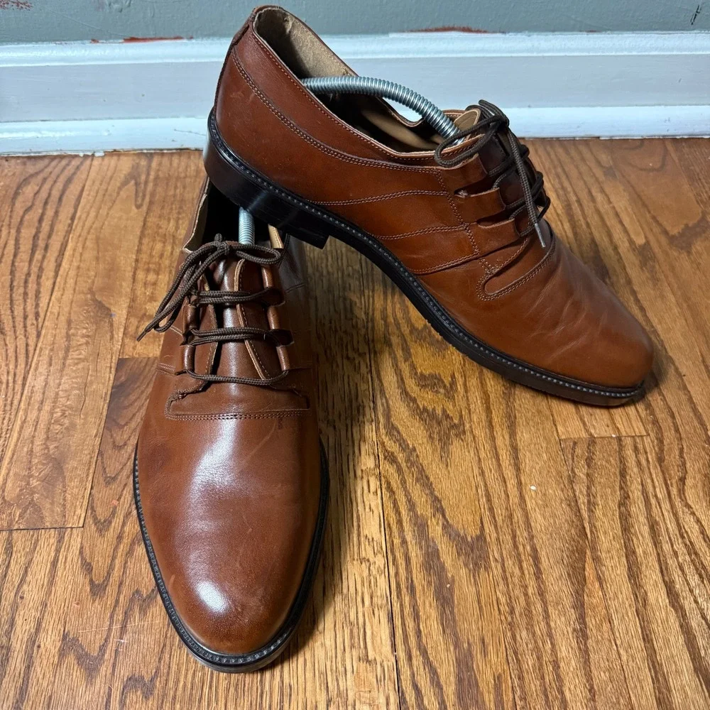 Urban Trends Mens Cognac Brown Leather Lace Up Dress Shoes Made in Italy Size 13